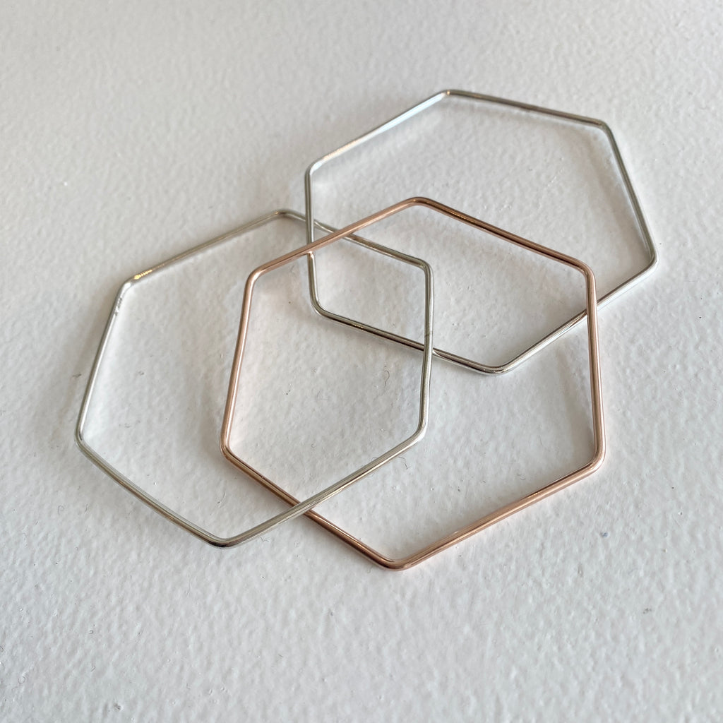 Triple Hexagon  Bangles Set in Rose Gold and Silver