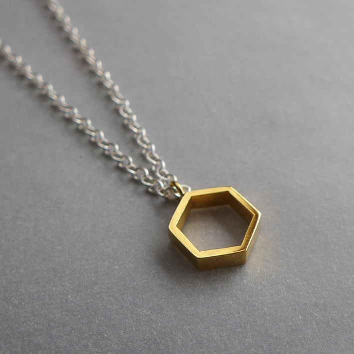 Hollow hex pendant on 16”chain