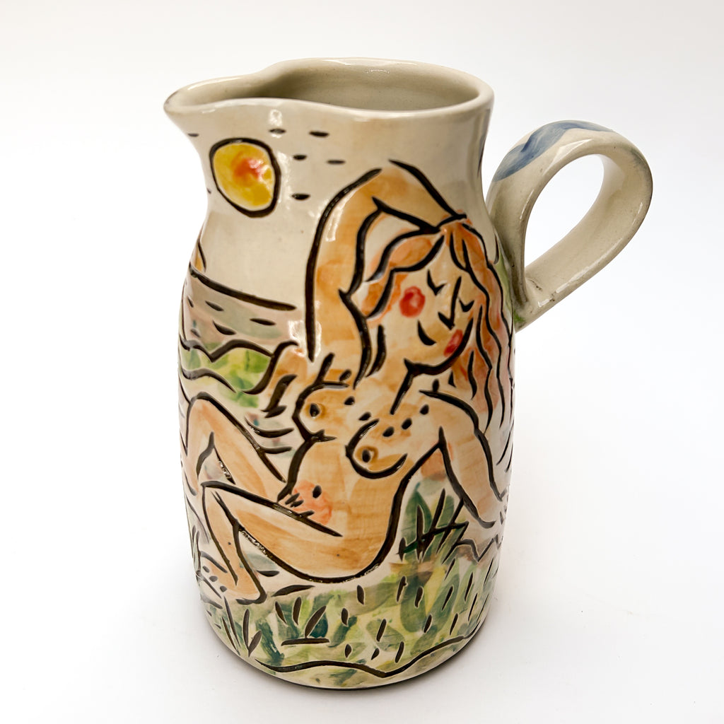 Milk bottle Shaped Jug with Artist and Model