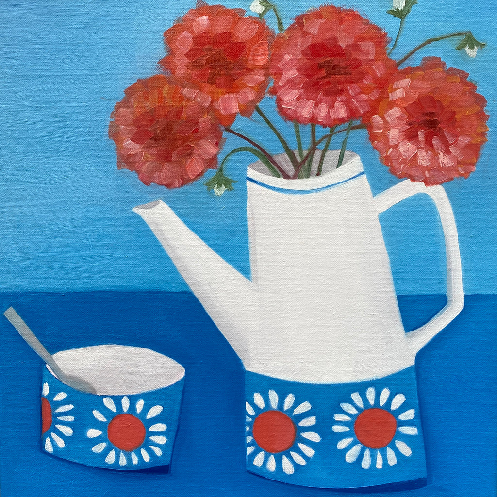 Dahlias on Blue