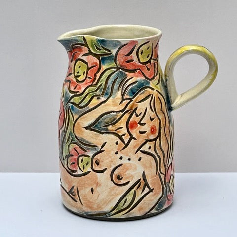Milk Jug with Woman and Peonies