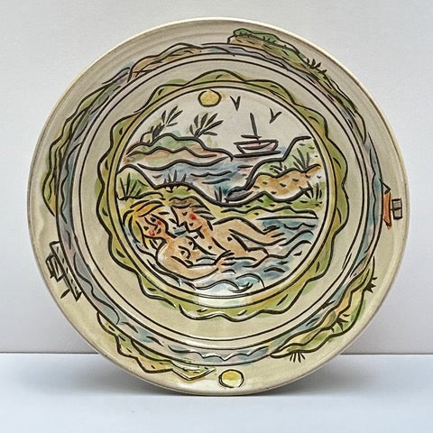 Large Fruit Bowl with Swimming Couple