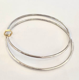 Pair of Silver Bangles with Gold Plated Hexagon