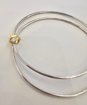 Pair of Silver Bangles with Gold Plated Hexagon