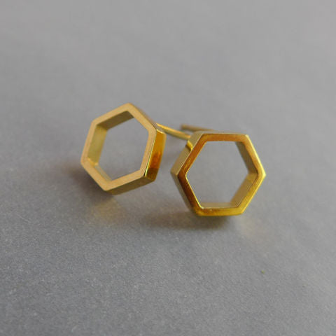 Hollow Hexagon  gold vermeil earrings