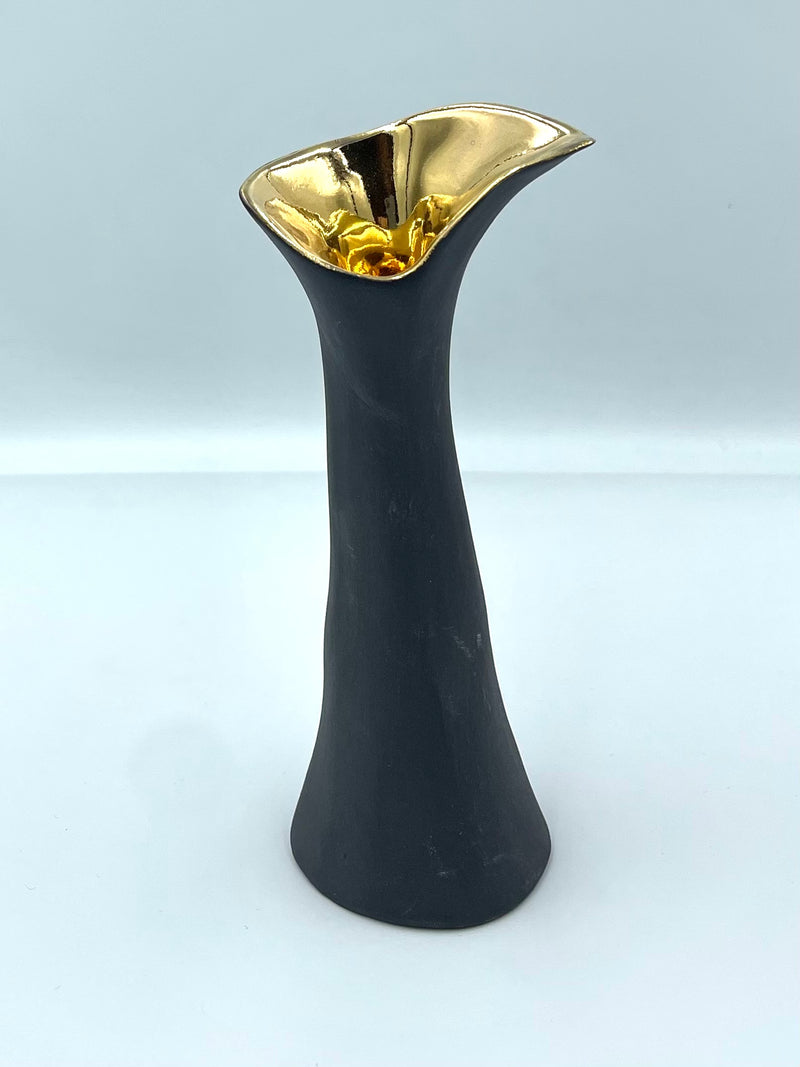 Miniature, Tall Vase In Black Porcelain 14cm