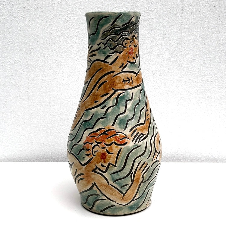 Tall Vase With Turquoise Sripe