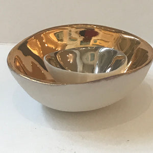 White Porcelain Bowl With Small Platinum Inset Bowl .