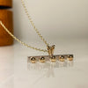9ct Solid Gold And Silver Studded Bar Pendant