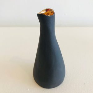 Miniature Black Porcelain Bud Vases with Gold Lustre