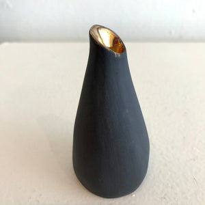 Miniature Black Porcelain Bud Vases with Gold Lustre *2