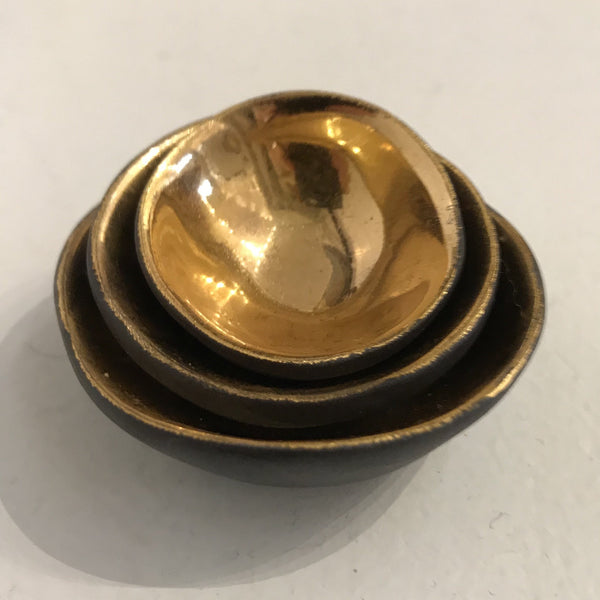 Stack of Three Black Porcelain and Gold Bowls