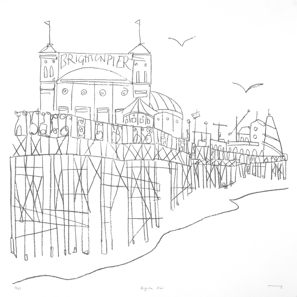 Brighton Pier Original Line Drawing by Katty McMurray