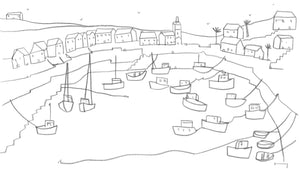 Original line drawing contemporary Cornwall landscape by Katty McMurray