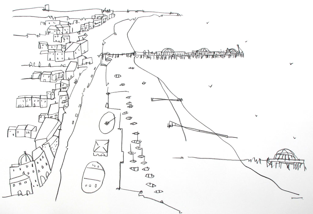 Original contemporary line drawing of Brighton's i360 by Katty McMurray