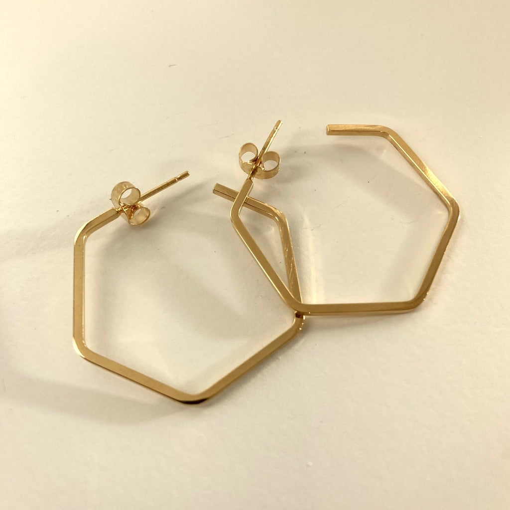 Hexagon hoop gold vermeil earrings