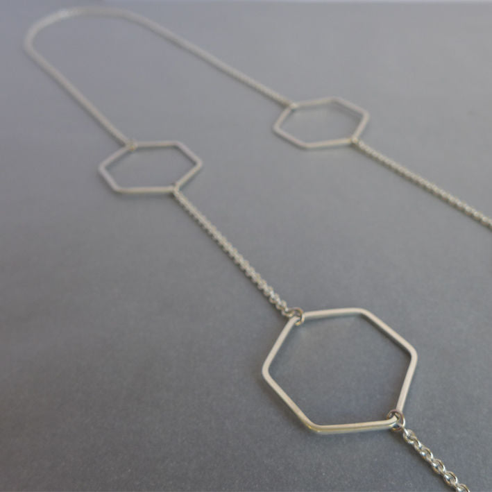 Long hexagon necklace with yellow GOLD hexagons