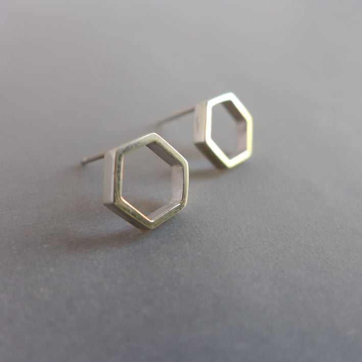 Hexagon slice earrings in Silver