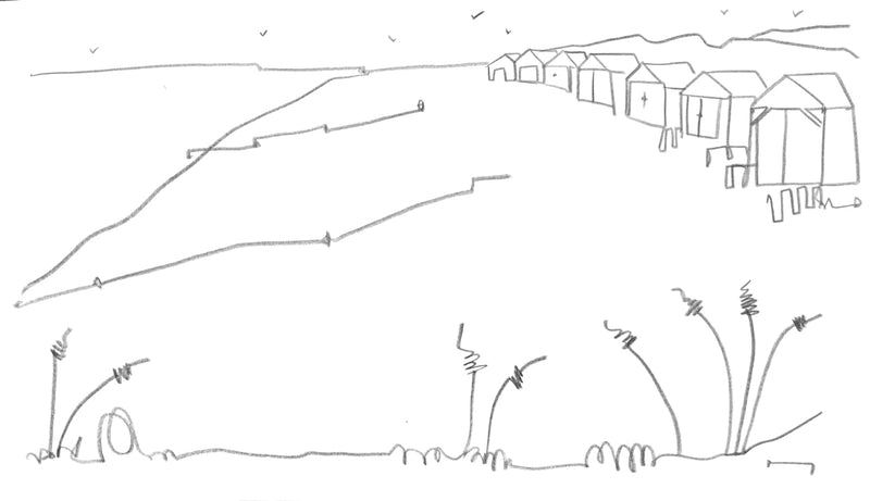 Original contemporary line drawing of West Wittering, Sussex by Katty McMurray